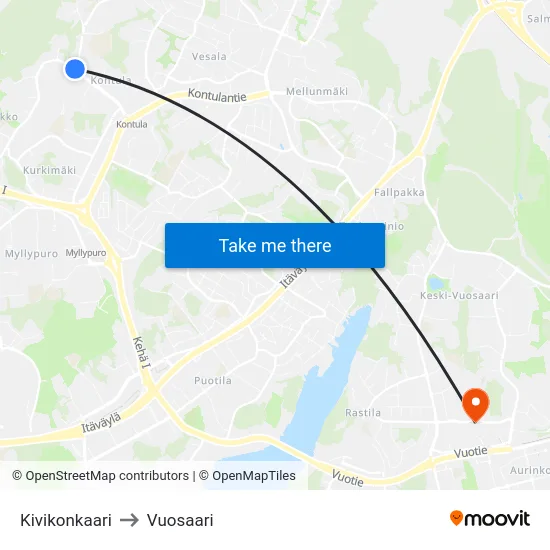 Kivikonkaari to Vuosaari map