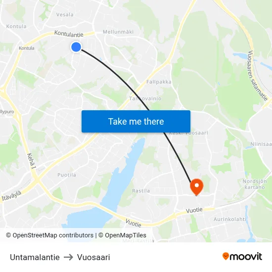 Untamalantie to Vuosaari map