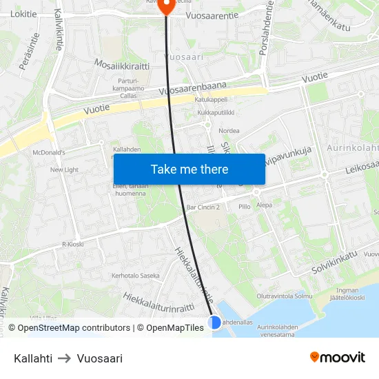 Kallahti to Vuosaari map