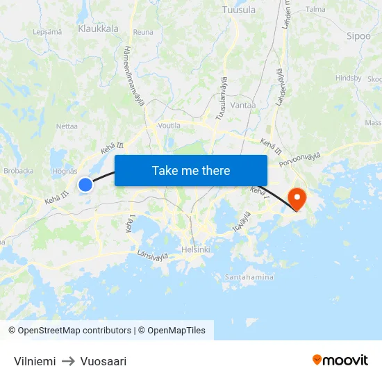 Vilniemi to Vuosaari map