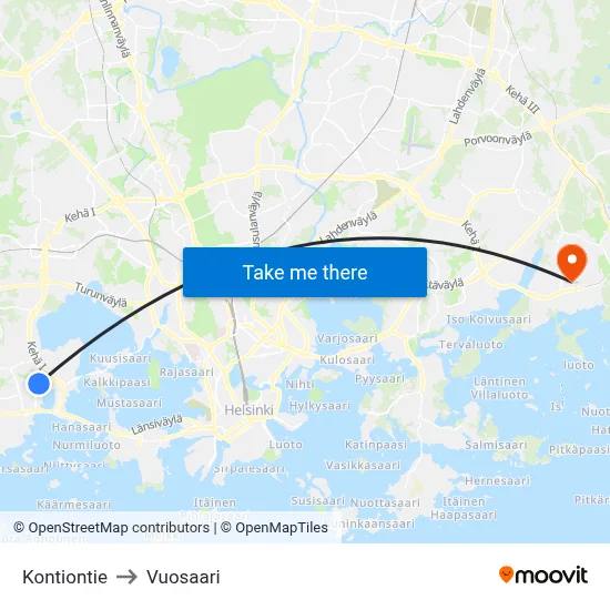Kontiontie Road to Vuosaari map