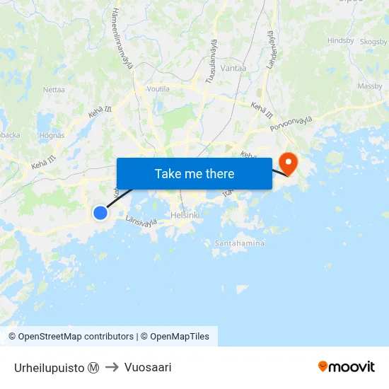 Urheilupuisto Ⓜ️ to Vuosaari map