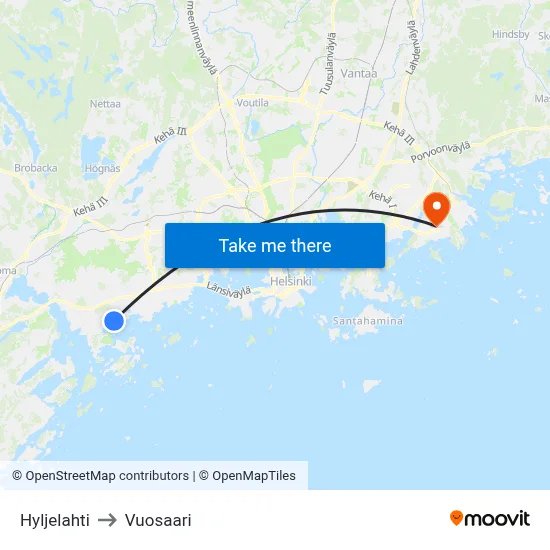 Hyljelahti to Vuosaari map