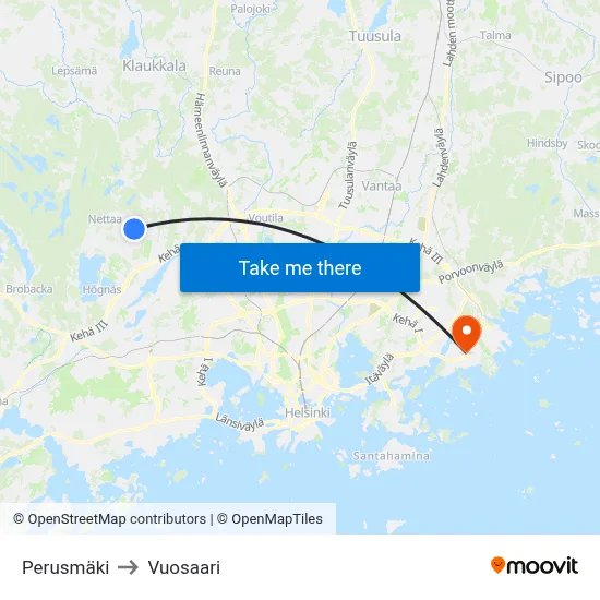 Perusmaki to Vuosaari map