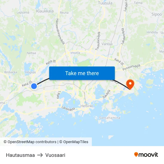 Hautausmaa to Vuosaari map