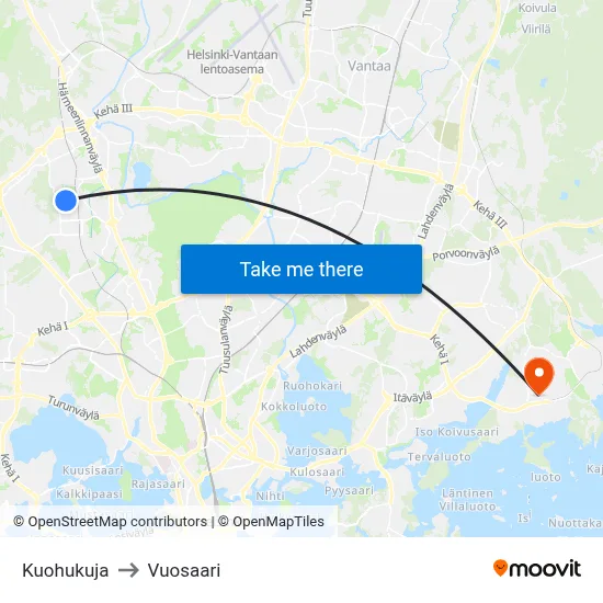 Kuohukuja to Vuosaari map