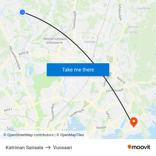 Katriinan Sairaala to Vuosaari map