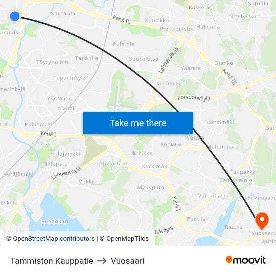 Tammisto Shopping Street to Vuosaari map