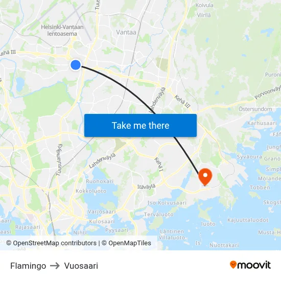 Flamingo to Vuosaari map