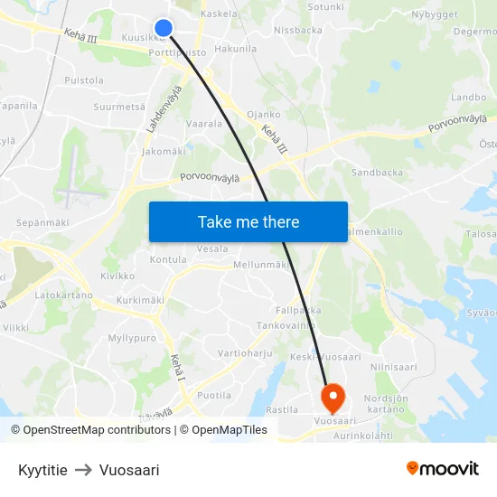 Kyytitie to Vuosaari map
