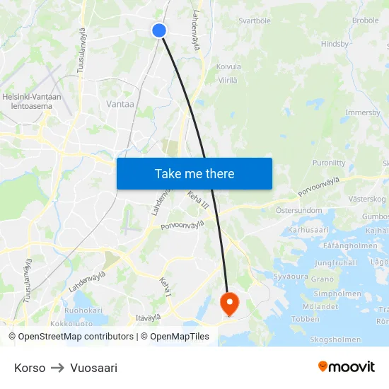 Korso to Vuosaari map