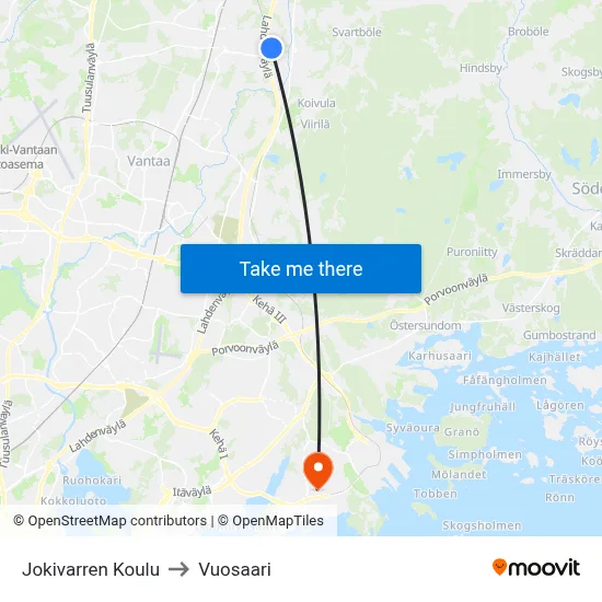 Jokivarsi School to Vuosaari map