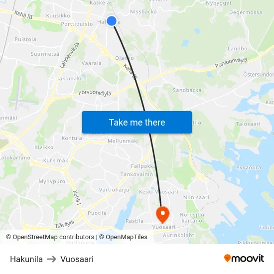 Hakunila to Vuosaari map