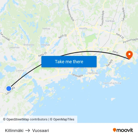 Killinmaki to Vuosaari map