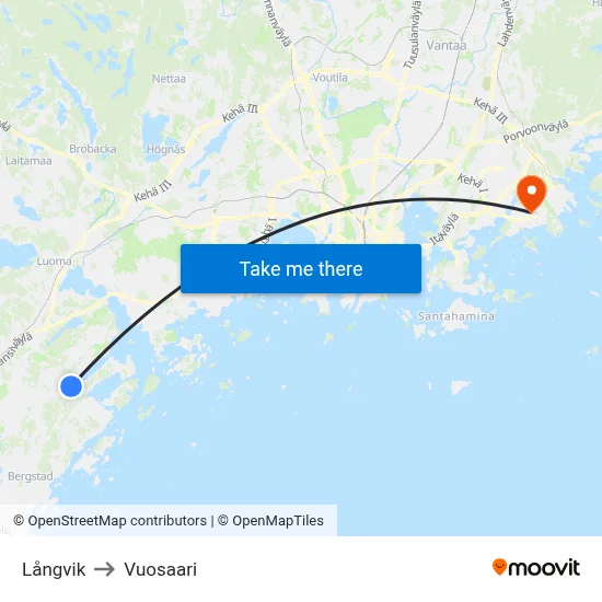 Longvik to Vuosaari map