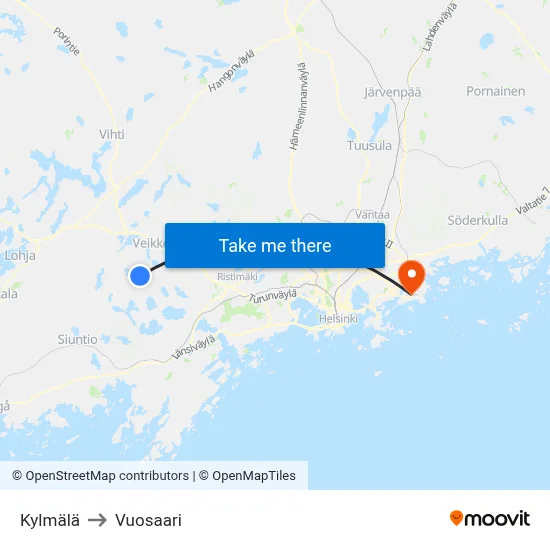 Kylmala to Vuosaari map