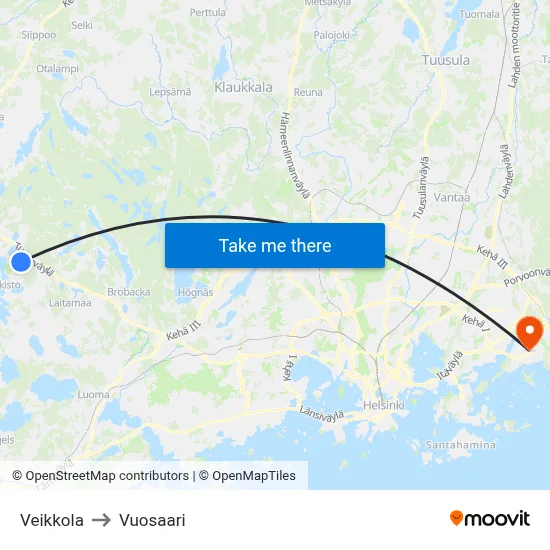 Veikkola to Vuosaari map