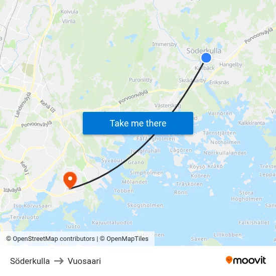 Söderkulla to Vuosaari map