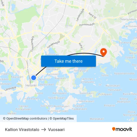 Kallion Virastotalo to Vuosaari map