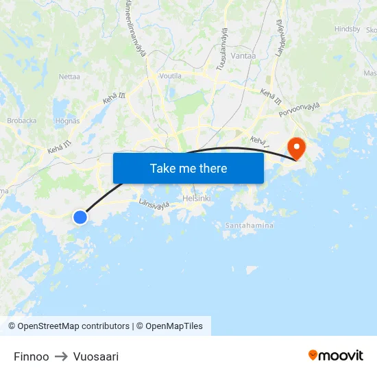 Finnoo to Vuosaari map
