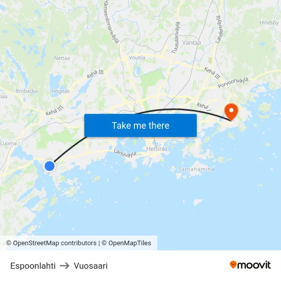 Espoonlahti to Vuosaari map