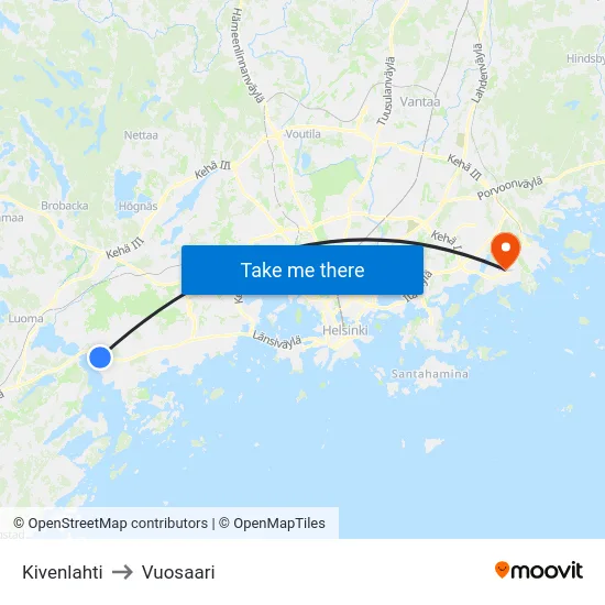 Kivenlahti to Vuosaari map