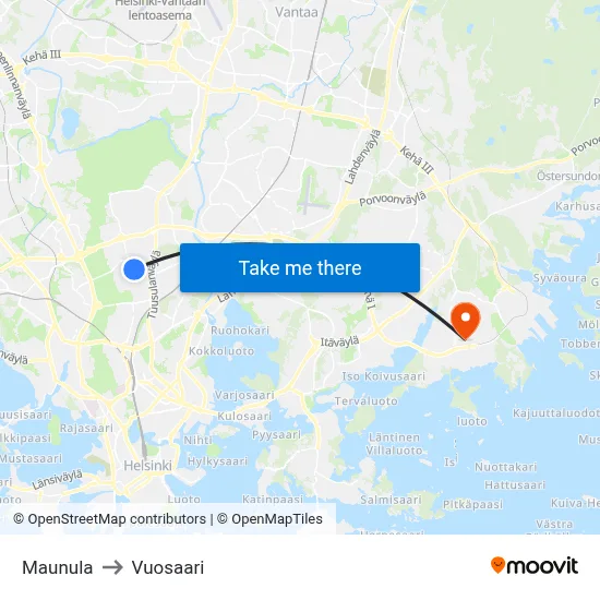 Maunula to Vuosaari map