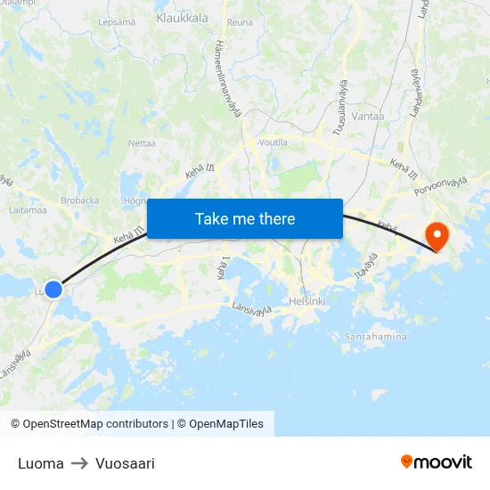 Luoma to Vuosaari map