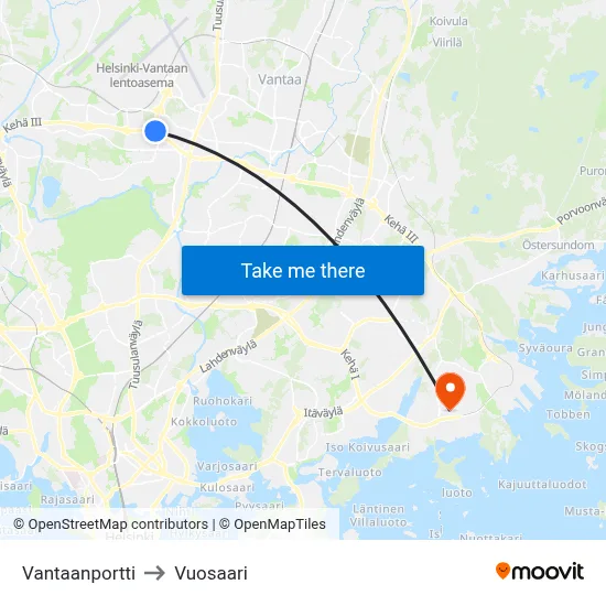 Vantaa Gate to Vuosaari map