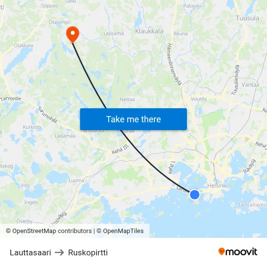 Lauttasaari to Ruskopirtti map