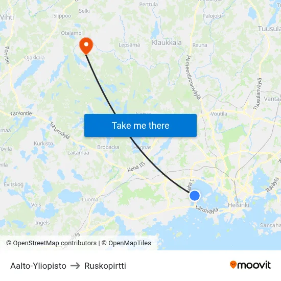 Aalto-Yliopisto to Ruskopirtti map