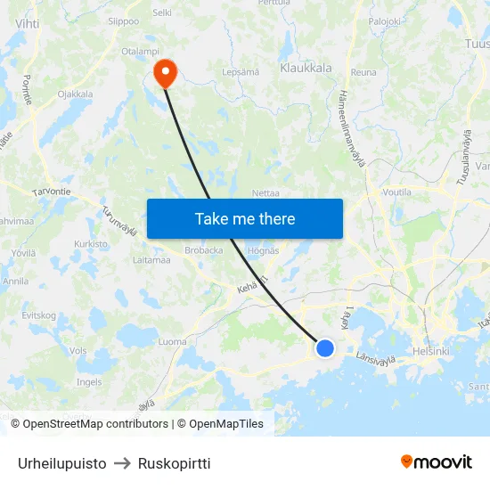 Urheilupuisto to Ruskopirtti map