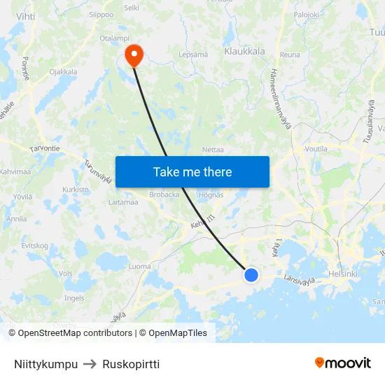Niittykumpu to Ruskopirtti map