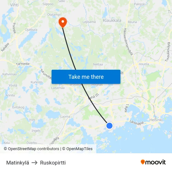 Matinkylä to Ruskopirtti map