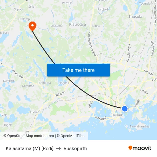 Kalasatama (M) [Redi] to Ruskopirtti map