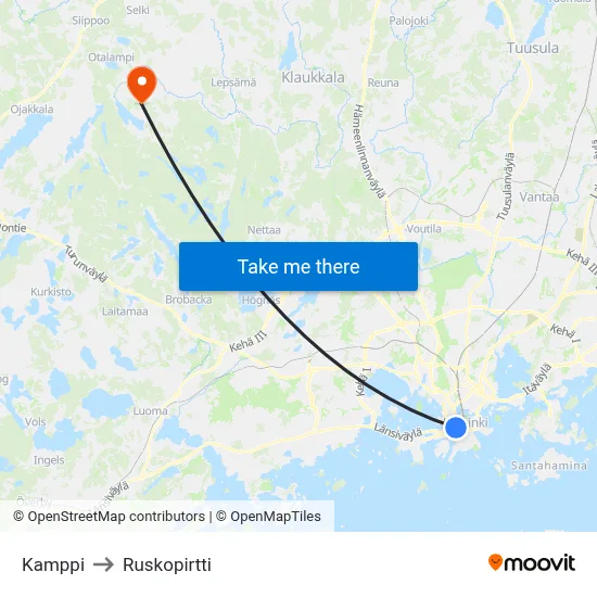 Kamppi to Ruskopirtti map