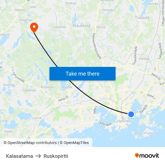 Kalasatama to Ruskopirtti map