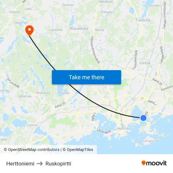 Herttoniemi to Ruskopirtti map