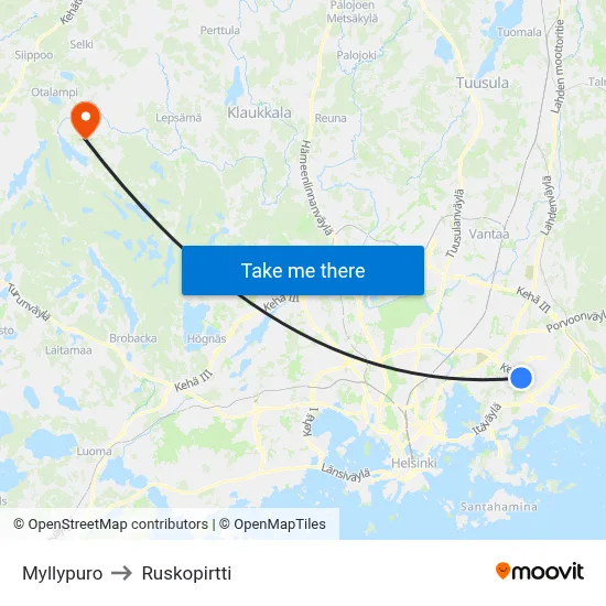 Myllypuro to Ruskopirtti map