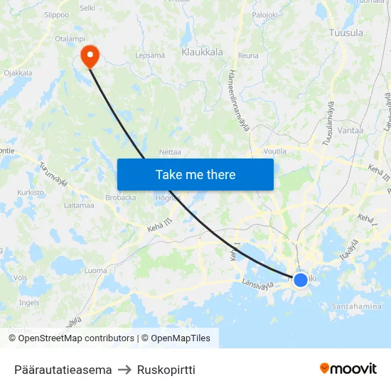 Päärautatieasema to Ruskopirtti map
