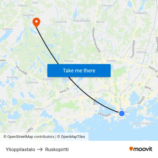 Ylioppilastalo to Ruskopirtti map