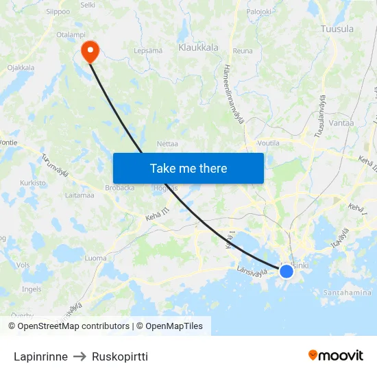 Lapinrinne to Ruskopirtti map