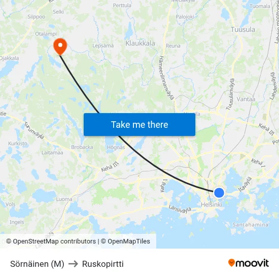 Sörnäinen (M) to Ruskopirtti map