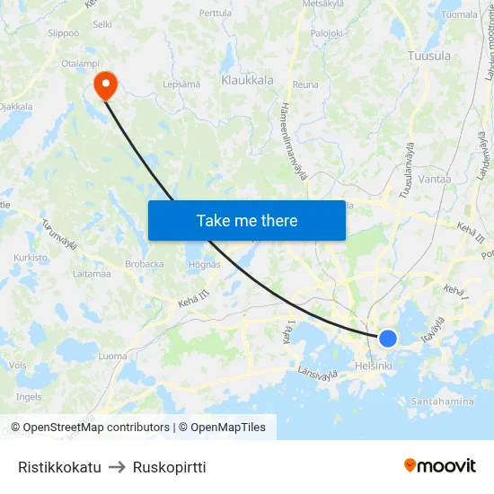 Ristikkokatu to Ruskopirtti map
