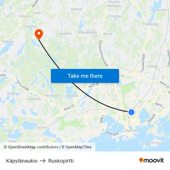 Käpylänaukio to Ruskopirtti map