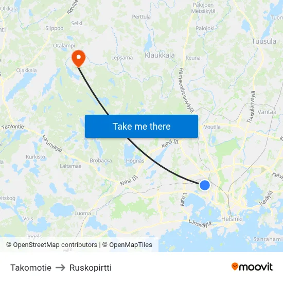 Takomotie to Ruskopirtti map
