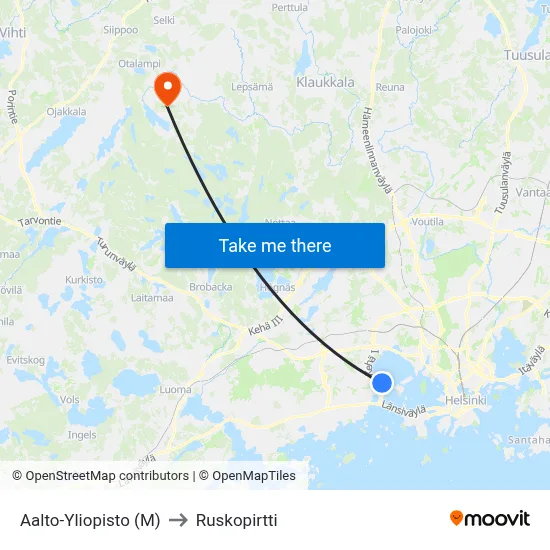Aalto-Yliopisto (M) to Ruskopirtti map