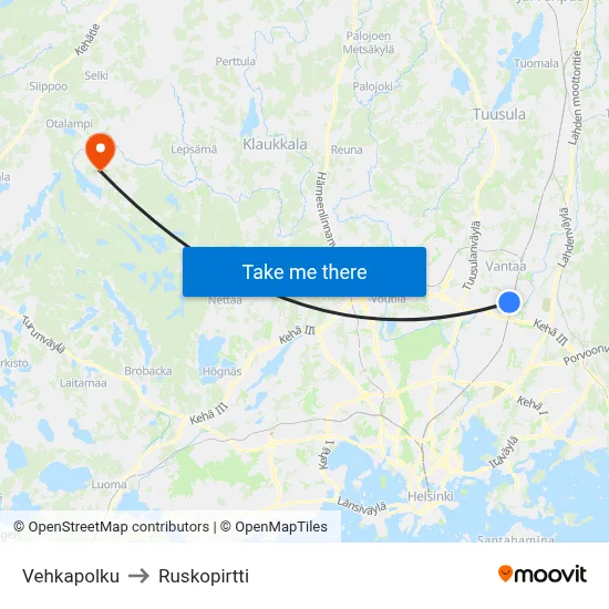 Vehkapolku to Ruskopirtti map