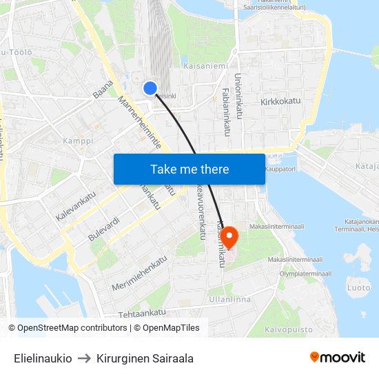 Elielinaukio to Kirurginen Sairaala map