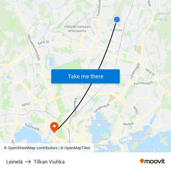 Leinelä to Tilkan Viuhka map